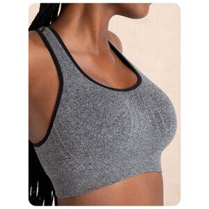 *NWT Truekind Heather Gray w/ Black Trim Seamless Racerback Wire-Free Sports Bra